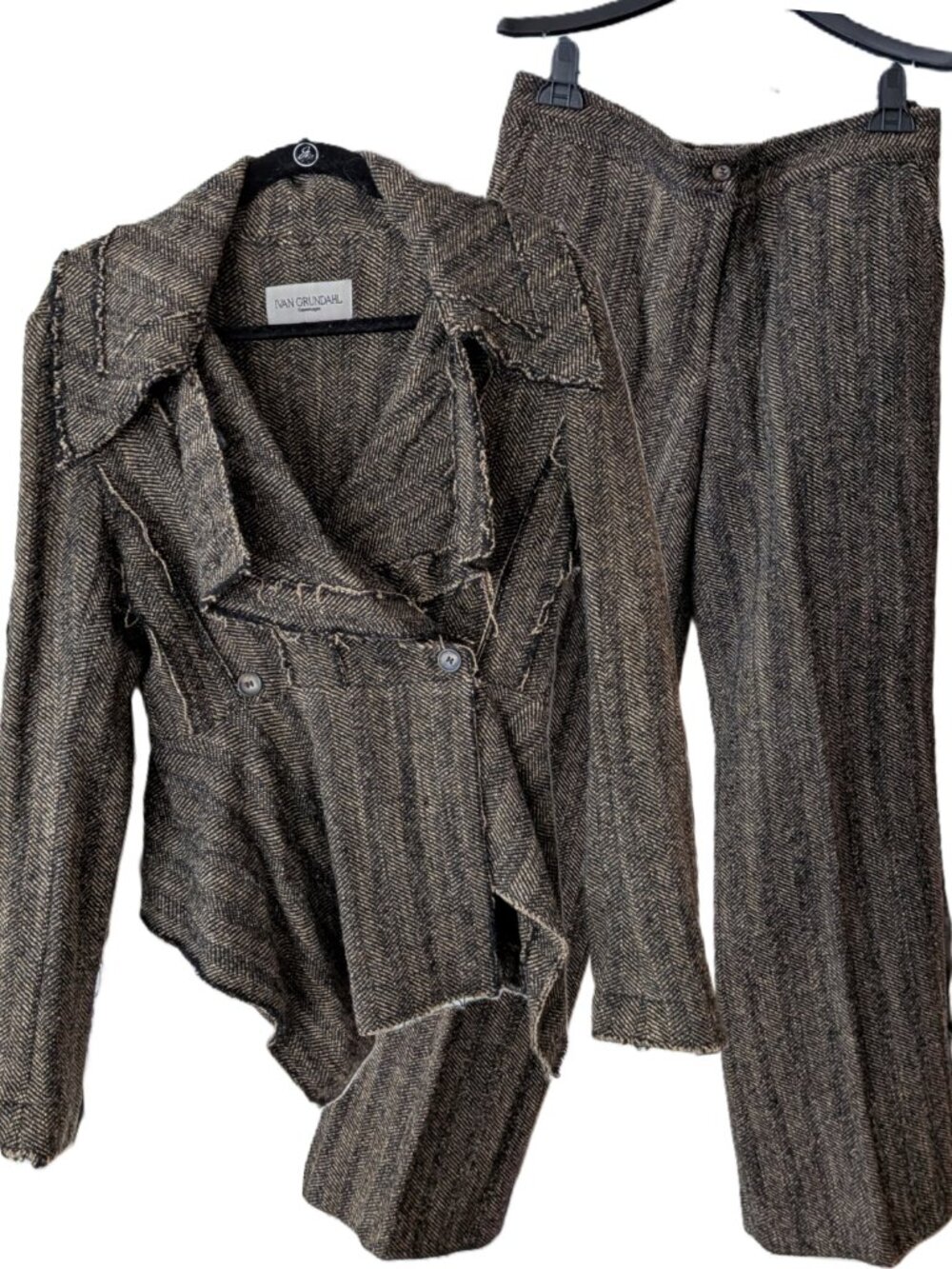 Ivan Grundahl Wool Silk Suit Set Asymmetrical Jacket 38 Pants 42 Avant Garde